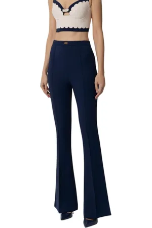 Elisabetta Franchi Broeken, Dames, Blauw, XS, Polyester, Flared Broeken Stretch Crêpe
