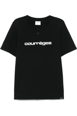 Courrèges Tops, Heren, Zwart, M, Zwarte Crew Neck T-shirts en Polos