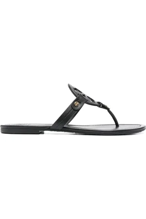 Tory Burch Schoenen, Dames, Zwart, 38 EU, Leer, Zwarte platte sandalen voor vrouwen