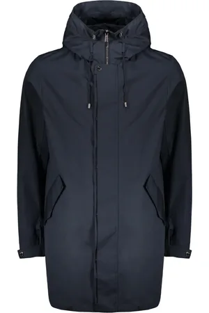 MOORER Mantels, Heren, Blauw, L, Katoen, Waterdichte Katoenen Parka met Verstelbare Capuchon