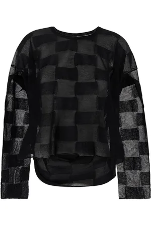 UMA WANG Tops, Dames, Zwart, L, Katoen, Vierkante Hals Lange Mouw Top
