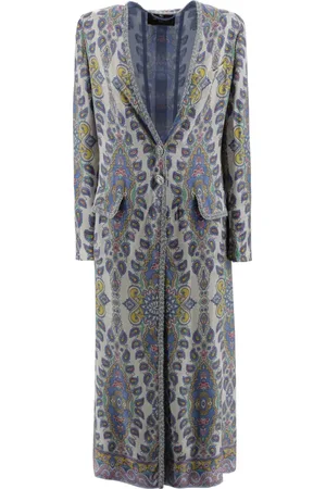 Etro Mantels, Dames, Veelkleurig, S, Blauwe Paisley Duster Jas