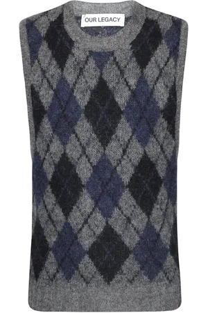 OUR LEGACY Truien, Heren, Veelkleurig, M, Geruite Gilet met Ronde Hals