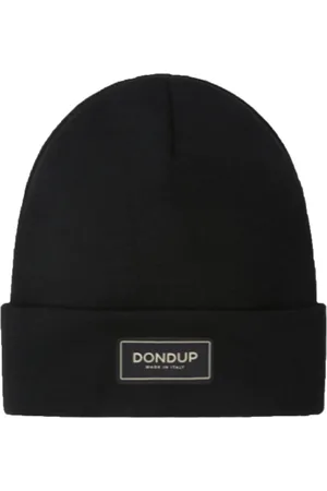 Dondup Accessoires, Heren, Zwart, ONE Size, Wol, Zwarte Wollen Blend Logo Hoed