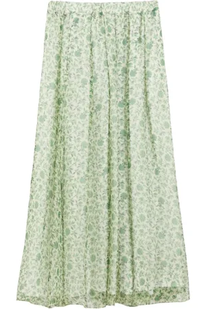 Max Mara Rokken, Dames, Groen, 2Xs, Organza, Zijden Gedrukte Lange Gerende Rok