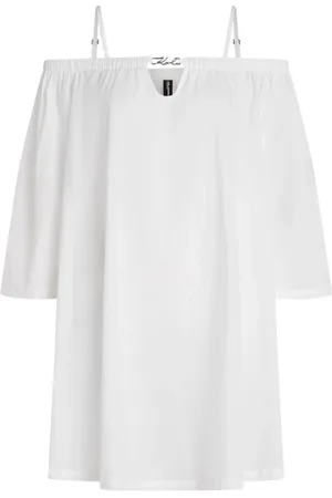Karl Lagerfeld Blouses & Shirts, Dames, Wit, S, WIT Gerimpeld Logo Bandjurk