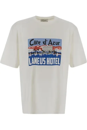 LANEUS Tops, Heren, Wit, L, Katoen, Bedrukt Crew Neck T-shirt voor Mannen