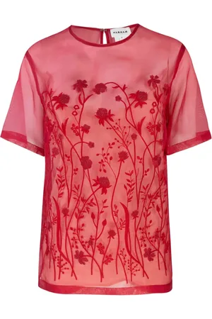 P.A.R.O.S.H. Blouses & Shirts, Dames, Rood, L, Rode Bloemen Zijden Overhemd