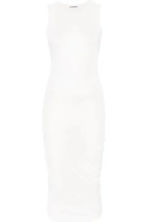 Jil Sander Kleedjes, Dames, Wit, L, Katoen, Witte Katoenen Midi Jurk