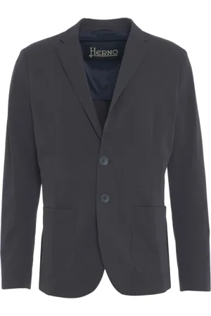 HERNO Jassen, Heren, Blauw, L, Gestructureerde blazer met afgeronde zoom