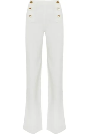 Twin-Set Broeken, Dames, Wit, W28, Katoen, Wijde broek met Oval T knopen