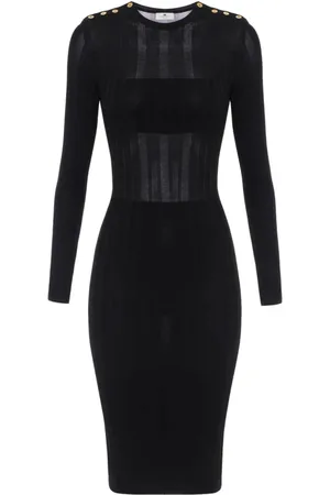 Elisabetta Franchi Kleedjes, Dames, Zwart, M, Polyester, Zwarte Midi Jurk voor Vrouwen