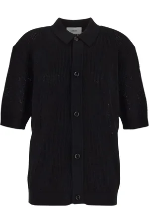 LARDINI Truien, Heren, Zwart, L, Katoen, Fijngebreid poloshirt