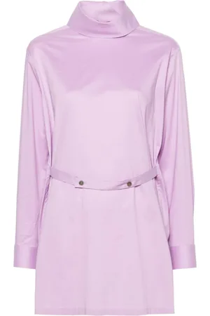 Issey Miyake Kleedjes, Dames, Paars, L, Katoen, Paarse Poplin Lang Shirt