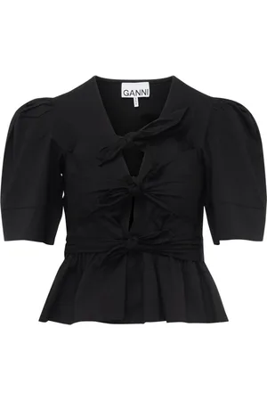 Ganni Blouses & Shirts, Dames, Zwart, M, Katoen, Zwarte Stretch Katoenen Broek