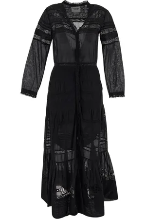 Isabel Marant Kleedjes, Dames, Zwart, S, Katoen, Katoenen Voile Lange Jurk