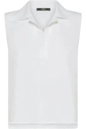 SEVENTY BY SERGIO TEGON Tops, Dames, Wit, S, Linnen, Mouwloze Linnen Top met Kraag
