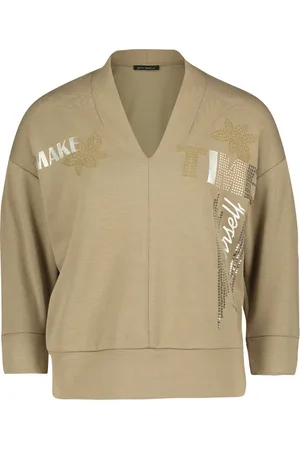 Betty Barclay Sweatshirts & Hoodies, Dames, Bruin, S, V-hals Sweatshirt met Opstaande Kraag