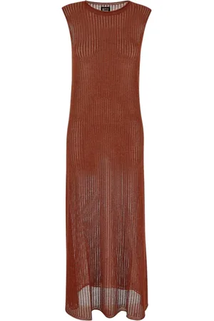 FISICO Kleedjes, Dames, Oranje, S, Elegante Transparante Mouwloze Lange Jurk