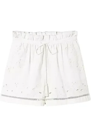 Twin-Set Korte broeken, Dames, Wit, S, Geborduurde Shorts in Mussola