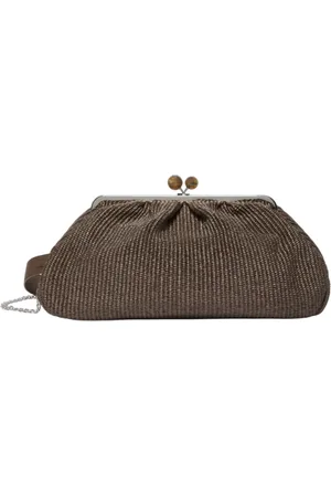 Max Mara Tassen, Dames, Bruin, ONE Size, Katoen, Raffia Pasticcino tas met Clutch Sluiting