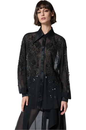John Richmond Blouses & Shirts, Dames, Zwart, M, Transparante blouse met borduursels en heldere details