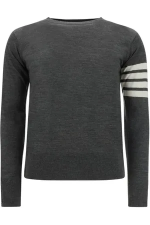 Thom Browne Truien, Heren, Grijs, XL, Wol, Iconische Gestreepte Wollen Trui