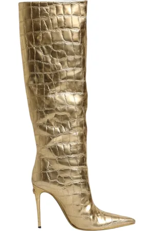 Dolce & Gabbana Schoenen, Dames, Geel, 37 EU, Leer, Gouden Leren Stiletto Laarzen Schoenen