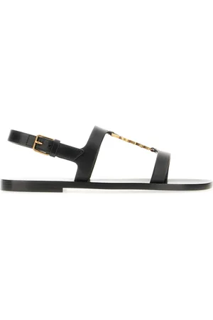Saint Laurent Schoenen, Dames, Zwart, 36 EU, Leer, Stijlvolle Sandalen voor Zomeroutfits