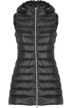 HERNO Jassen, Dames, Zwart, S, Gewatteerde Zwarte Vest met Capuchon