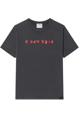 Courrèges Tops, Heren, Grijs, 2Xl, Logo Print Crew Neck T-shirts