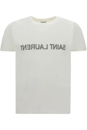 Saint Laurent Tops, Heren, Wit, L, Katoen, Monogram Katoenen T-Shirt, Geribbelde Ronde Hals
