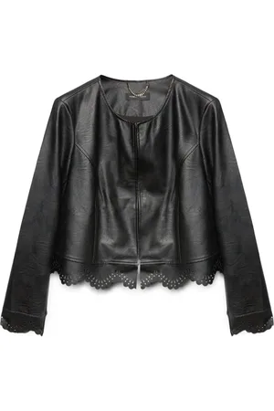 Fiorella rubino Jassen, Dames, Zwart, 2Xl, Polyester, Korte jas met kanteffect