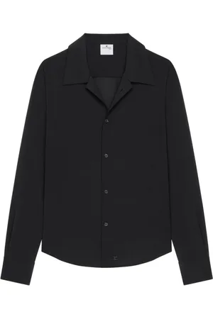 Courrèges Overhemden, Heren, Zwart, L, Zwarte Camp Kraag Shirt Lange Mouwen