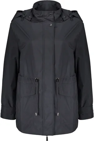 MOORER Mantels, Dames, Blauw, XL, Polyester, Waterdichte Hoodie met Trekkoord Taille