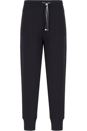 Emporio Armani Broeken, Heren, Blauw, S, Blauwe Double Jersey Broek met Trekkoord