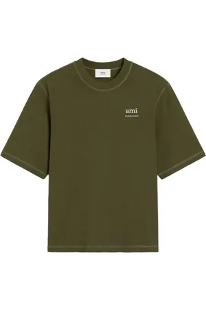 Ami Tops, Heren, Groen, M, Katoen, Geborduurd logo t-shirt - Groen Hart