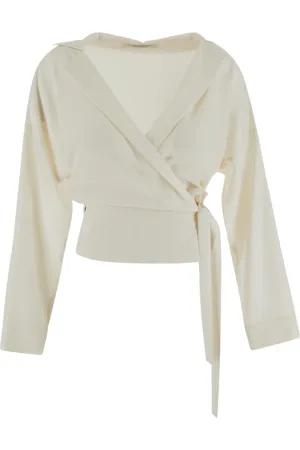 Serafini Blouses & Shirts, Dames, Wit, S, Top met vetersluiting en lange mouwen voor vrouwen