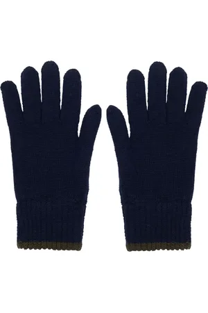 Inès de la Fressange Accessoires, Dames, Blauw, ONE Size, Wol, Bahia handschoenen in marineblauw breisel, khaki mesh
