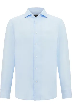 Boggi Milano Overhemden, Heren, Blauw, M, Linnen, Regular Fit Linnen Overhemd