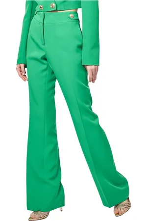 GAËLLE Broeken, Dames, Groen, XS, Polyester, Groene Flared Broek met Gouden Knopen