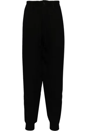 YOHJI YAMAMOTO Broeken, Heren, Zwart, L, Katoen, Drop-Crotch Ribbed Hem Trainingsbroek