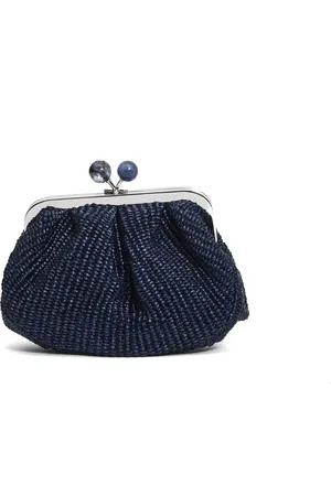 Max Mara Tassen, Dames, Blauw, ONE Size, Blauwe Raffia Kleine Gebakstas