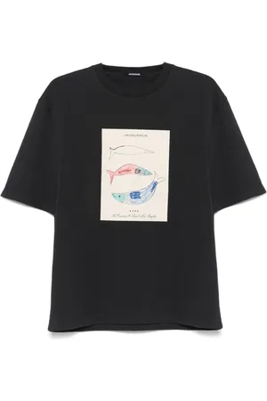 Jacquemus Tops, Heren, Blauw, S, Blauw Grafisch Print Crew Neck T-shirt