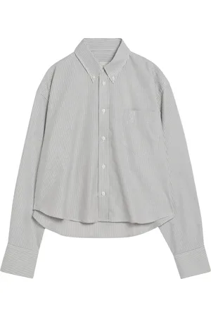 Ami Blouses & Shirts, Dames, Grijs, L, Katoen, Lange mouwen overhemd