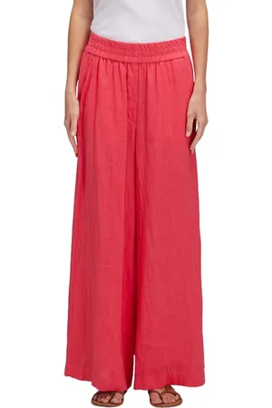 Sundek Broeken, Dames, Rood, L, Linnen, Fuchsia Linnen Wijde Broek