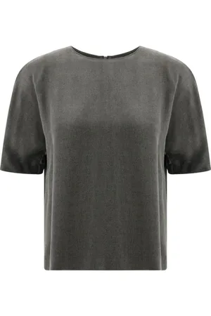 Giorgio Armani Tops, Dames, Grijs, M, Satin Top Elegant Crew Neck