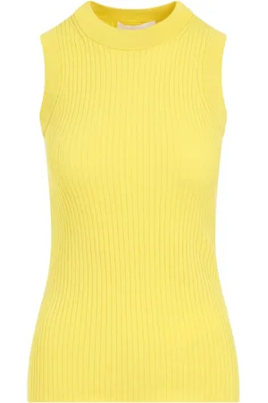 Sportmax Tops, Dames, Geel, M, Katoen, Geribbelde Gele Katoenen Top