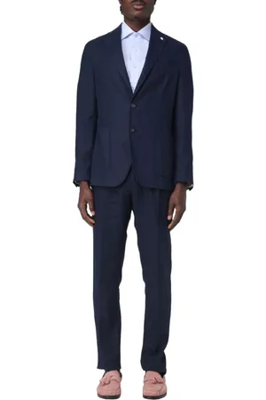 Manuel Ritz Pakken, Heren, Blauw, XL, Linnen, Linnen Pak Monopetto Slim Fit