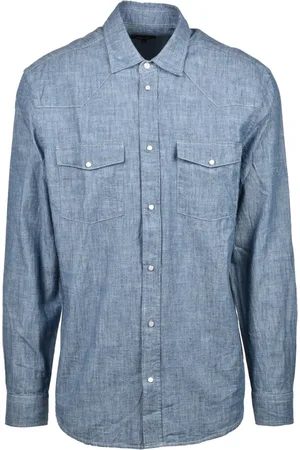 Dondup Overhemden, Heren, Blauw, L, Katoen, Katoenen Overhemd